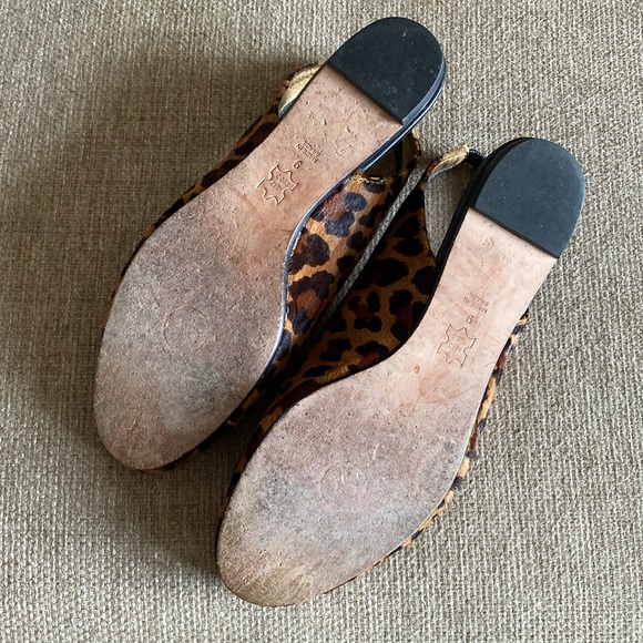 Cynthia Vincent leopard print pony hair flats sling-back brown black slide 9 - Picture 3 of 4